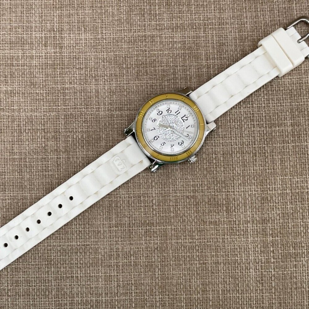 Juicy Couture Ladies Wrist Watch Crytals Accent Face White Rubber Band Quartz - Picture 5 of 12